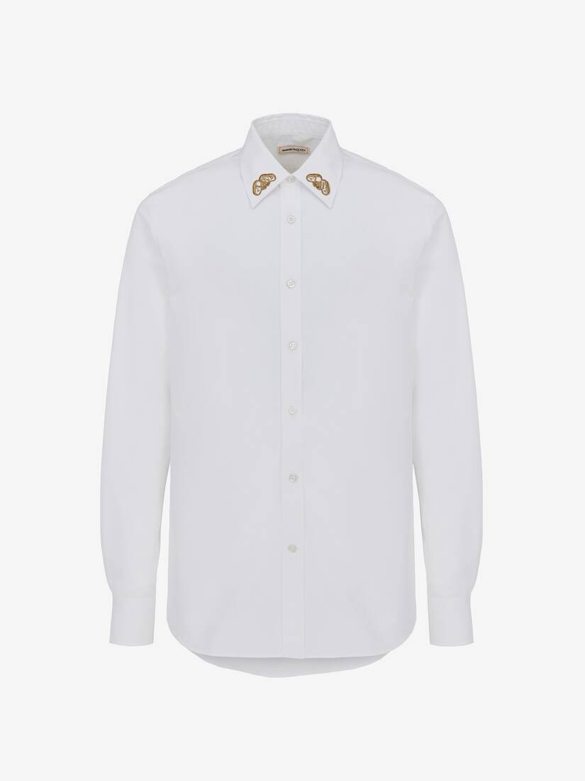 Men's Embroidered Collar Shirt in Optic White - 1