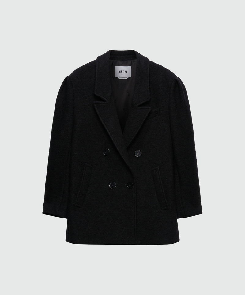 Black double-breasted bouclé wool pea coat 1
