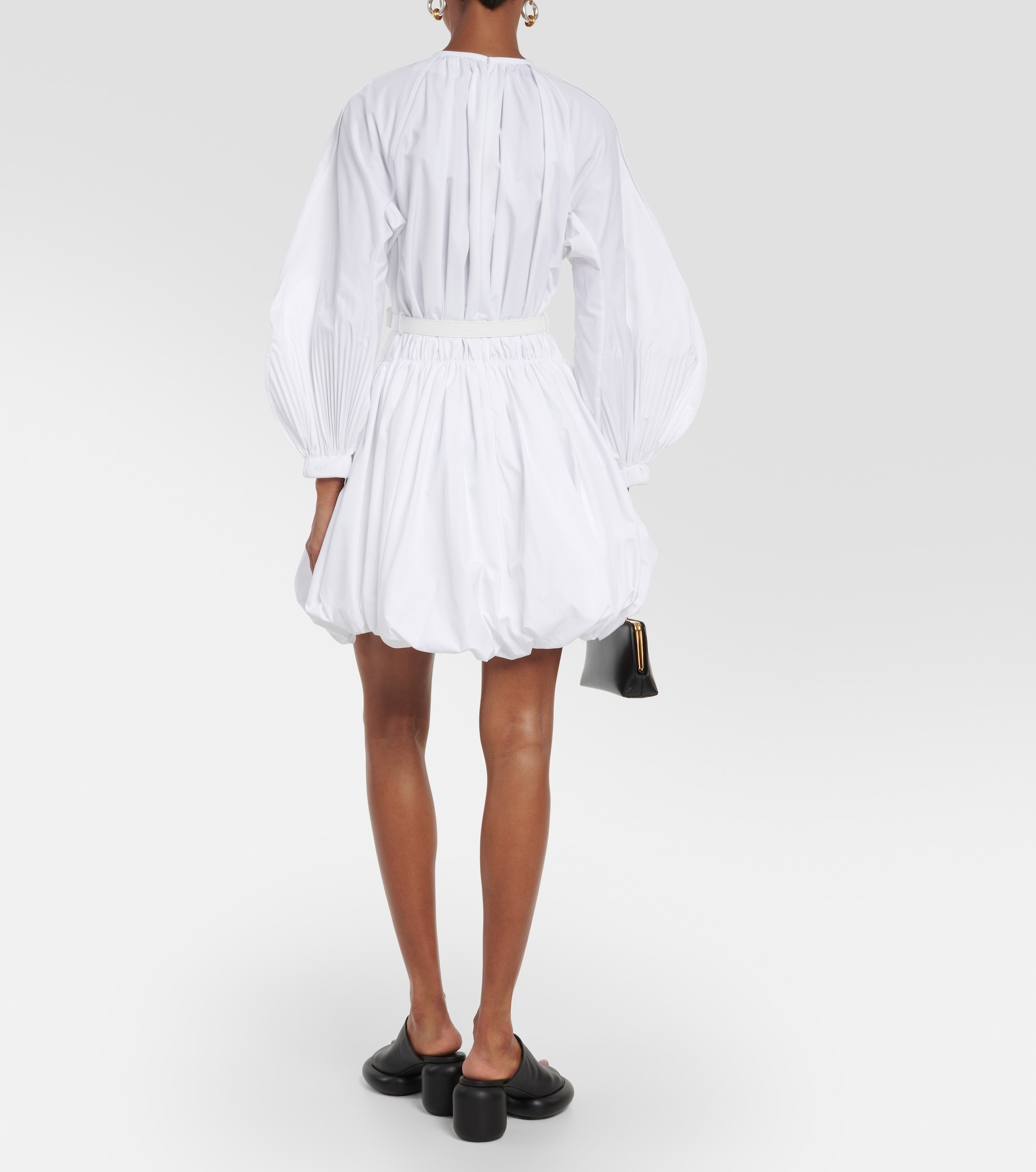 Leather-trimmed cotton poplin minidress - 3