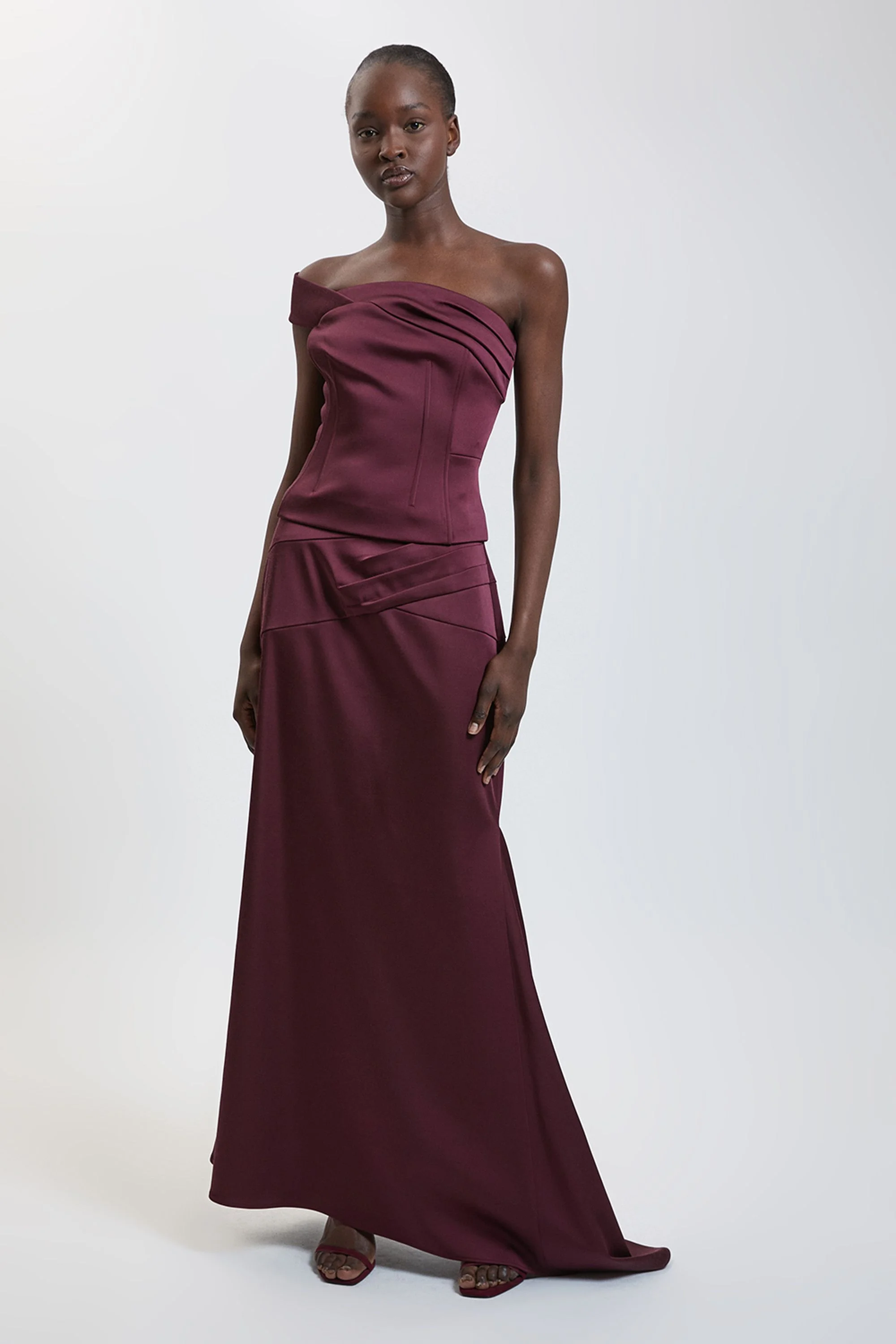 Tailored Satin Drape FishTail Maxi Skirt - 1