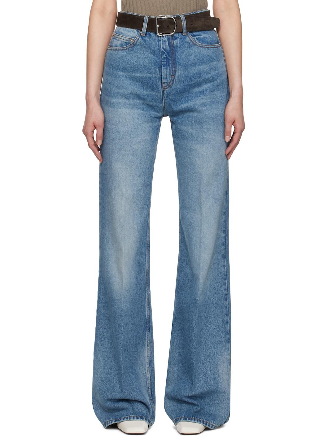 Blue Cotton Flare Fit Jeans - 1
