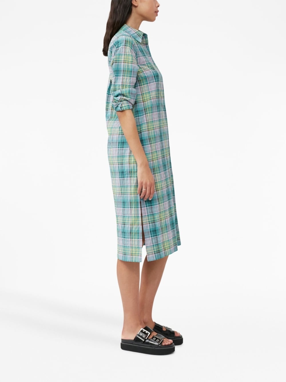 check-pattern seersucker shirt dress - 3