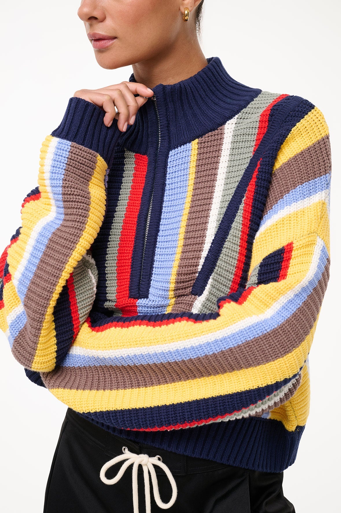 STAUD CROPPED HAMPTON SWEATER MARKET STRIPE - 6