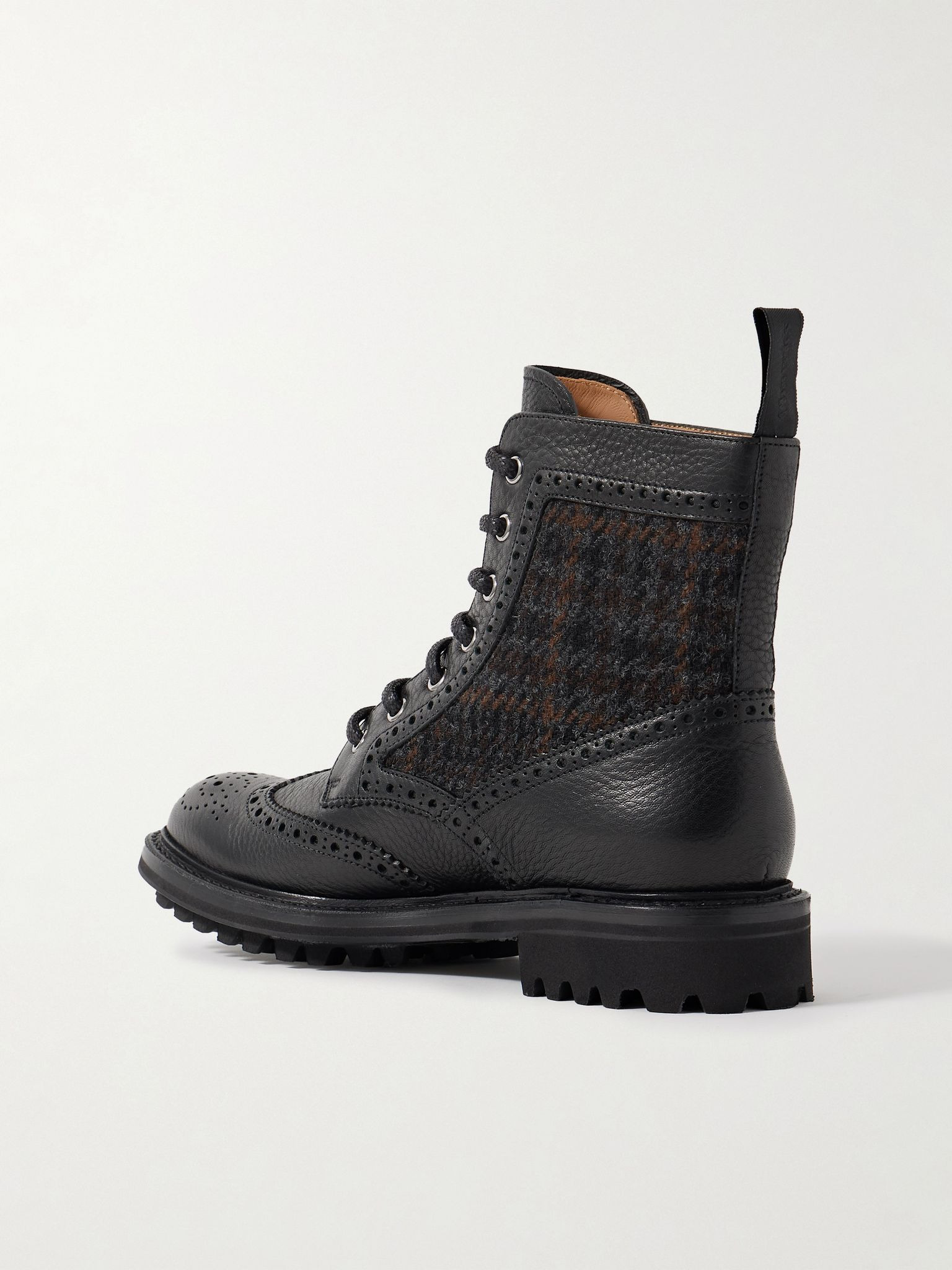 Jacquard-paneled leather ankle boots Black - 3