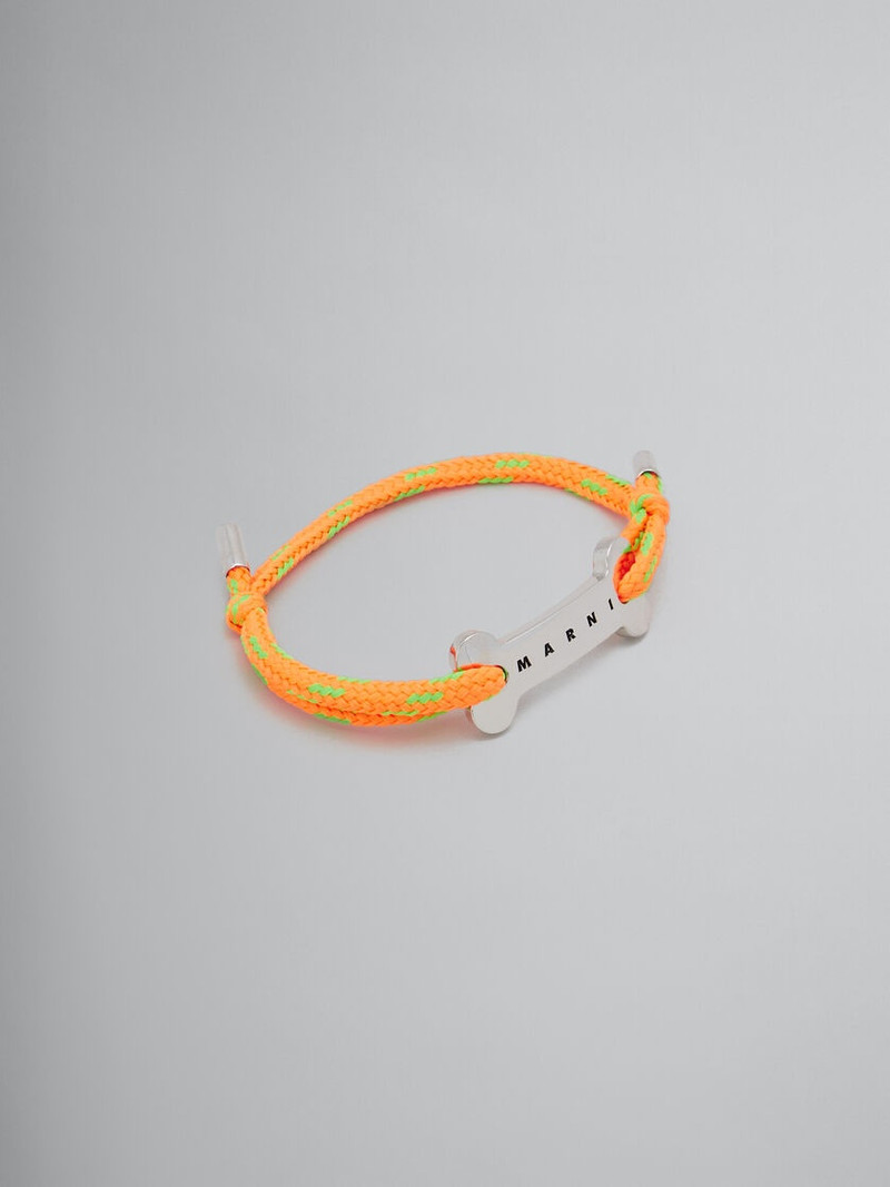 ORANGE SHOELACE BRACELET WITH BONE PLAQUE 1
