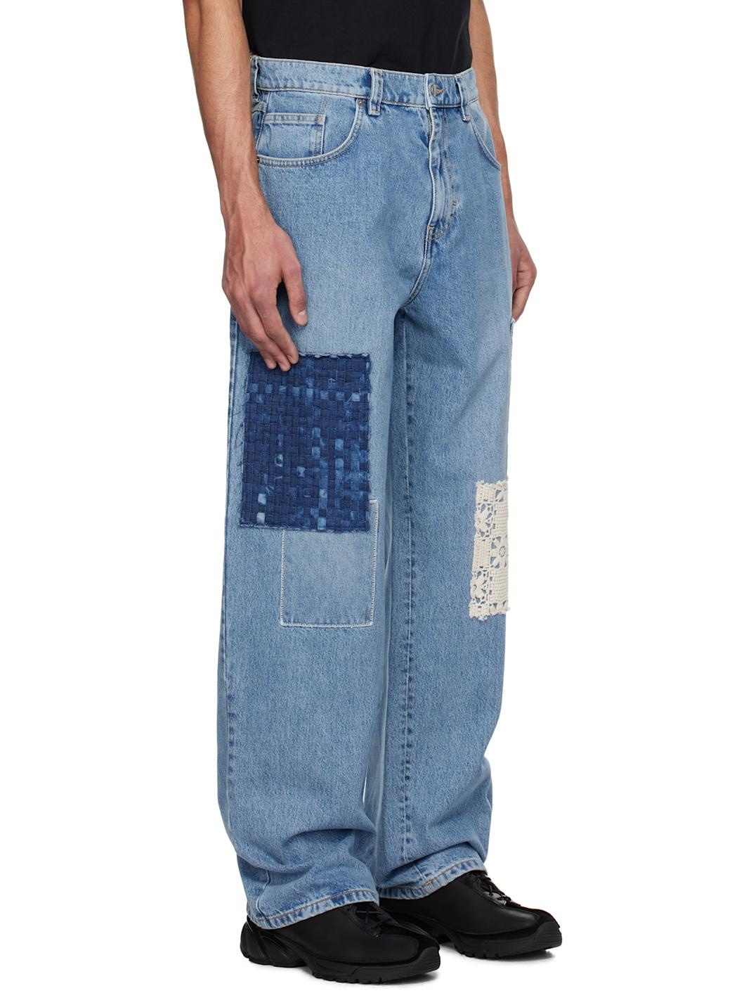 Blue Patchwork Relaxed Jeans - 2