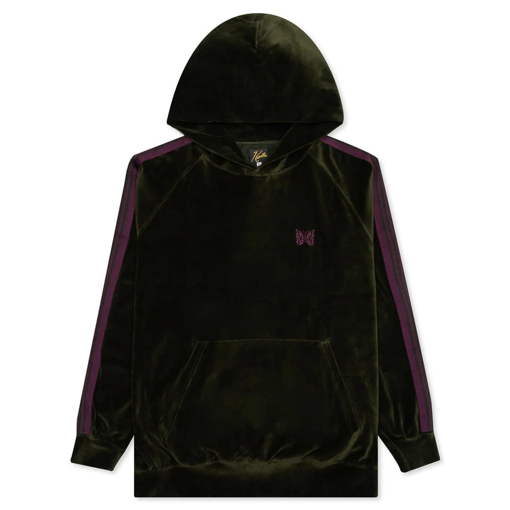 NEEDLES VELOUR TRACK HOODIE - GREEN - 1