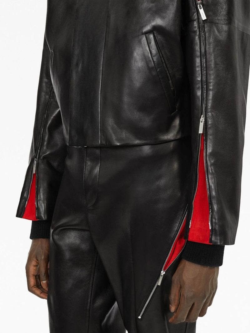 contrasting-panels zip-up leather jacket 6