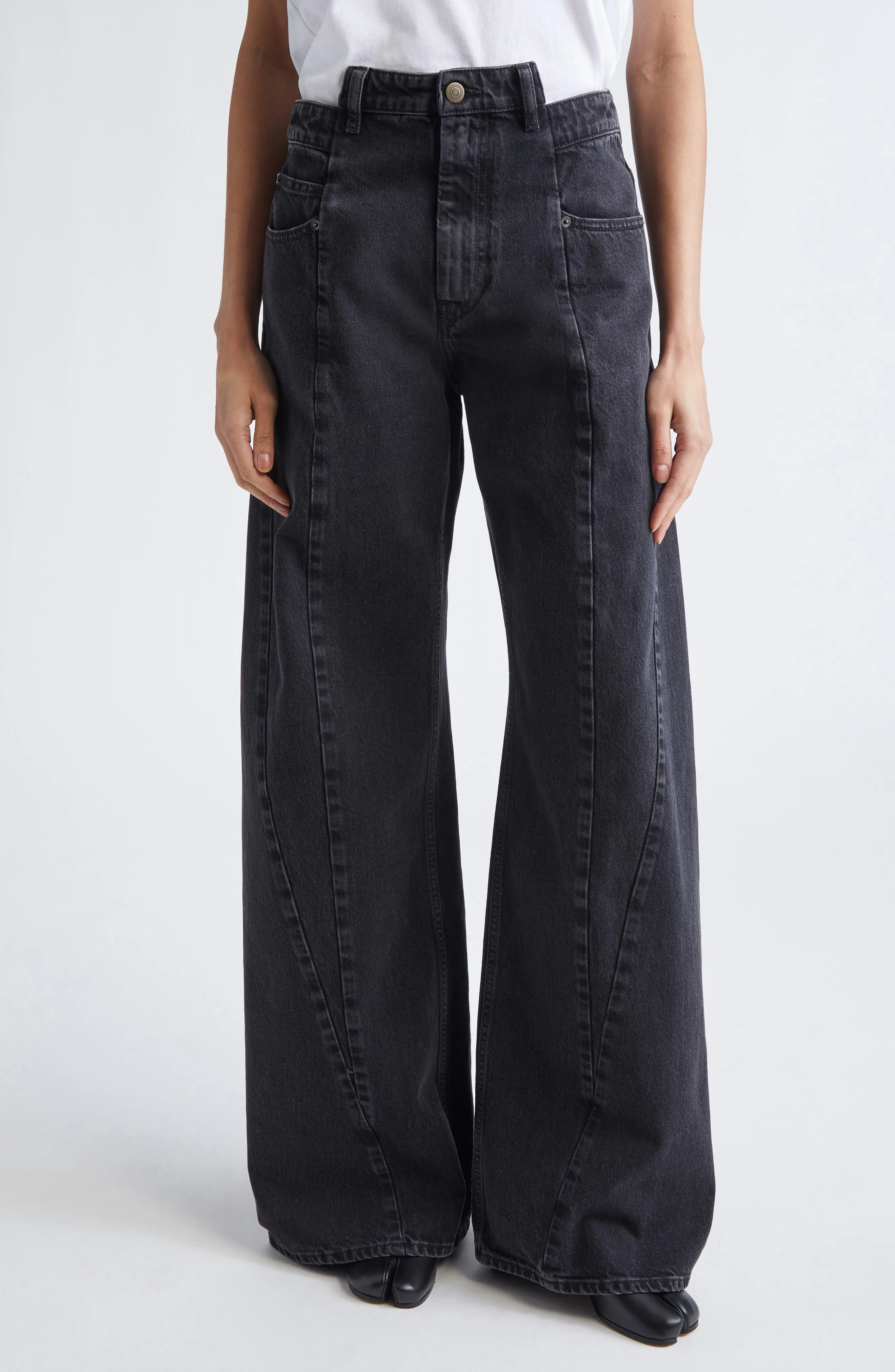 Maison Margiela Décortiqué Wide Leg Jeans in Medium Black Stone at Nordstrom - 1