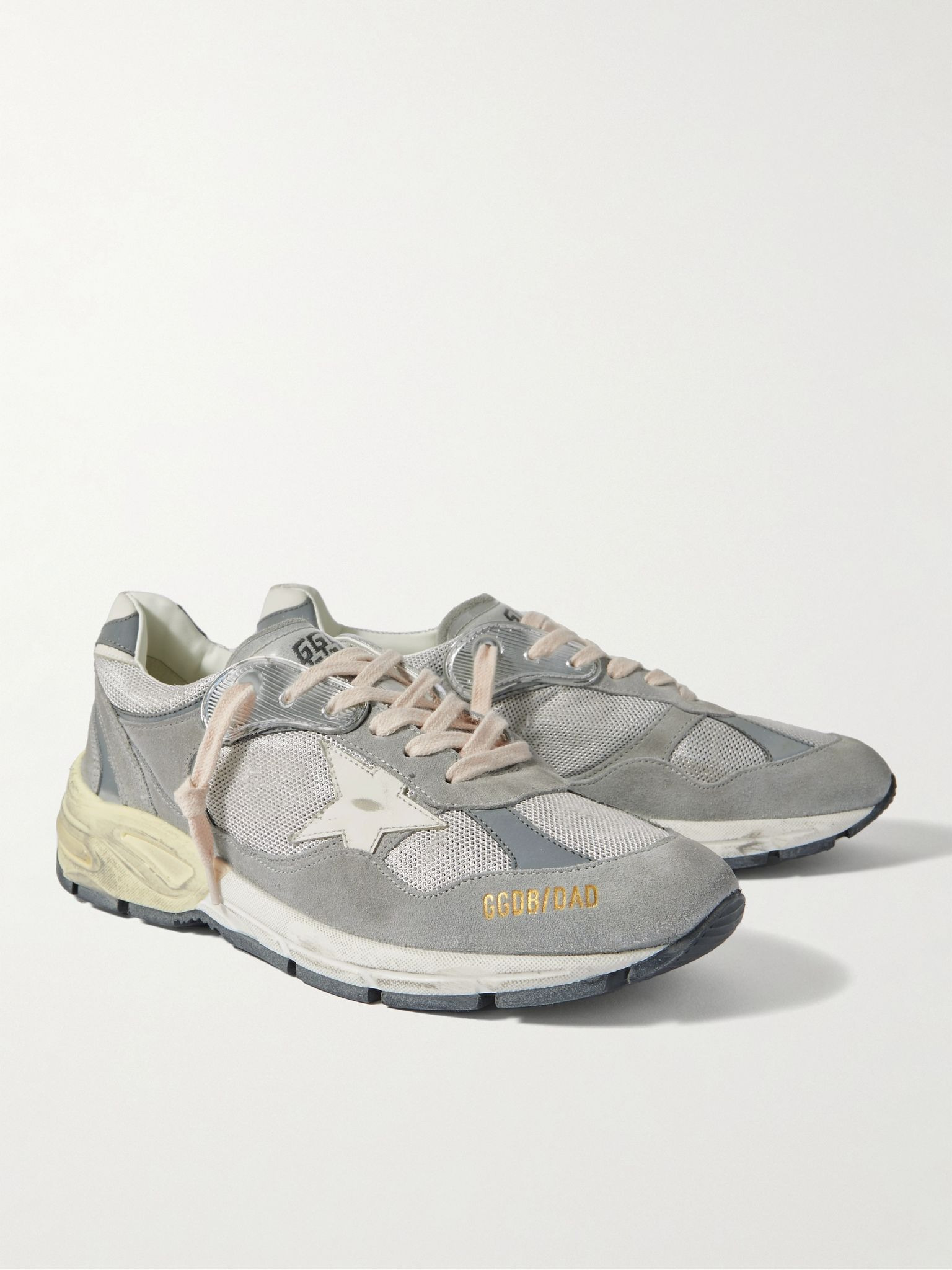 Dad-Star Distressed Leather-Trimmed Suede and Mesh Sneakers Gray - 4