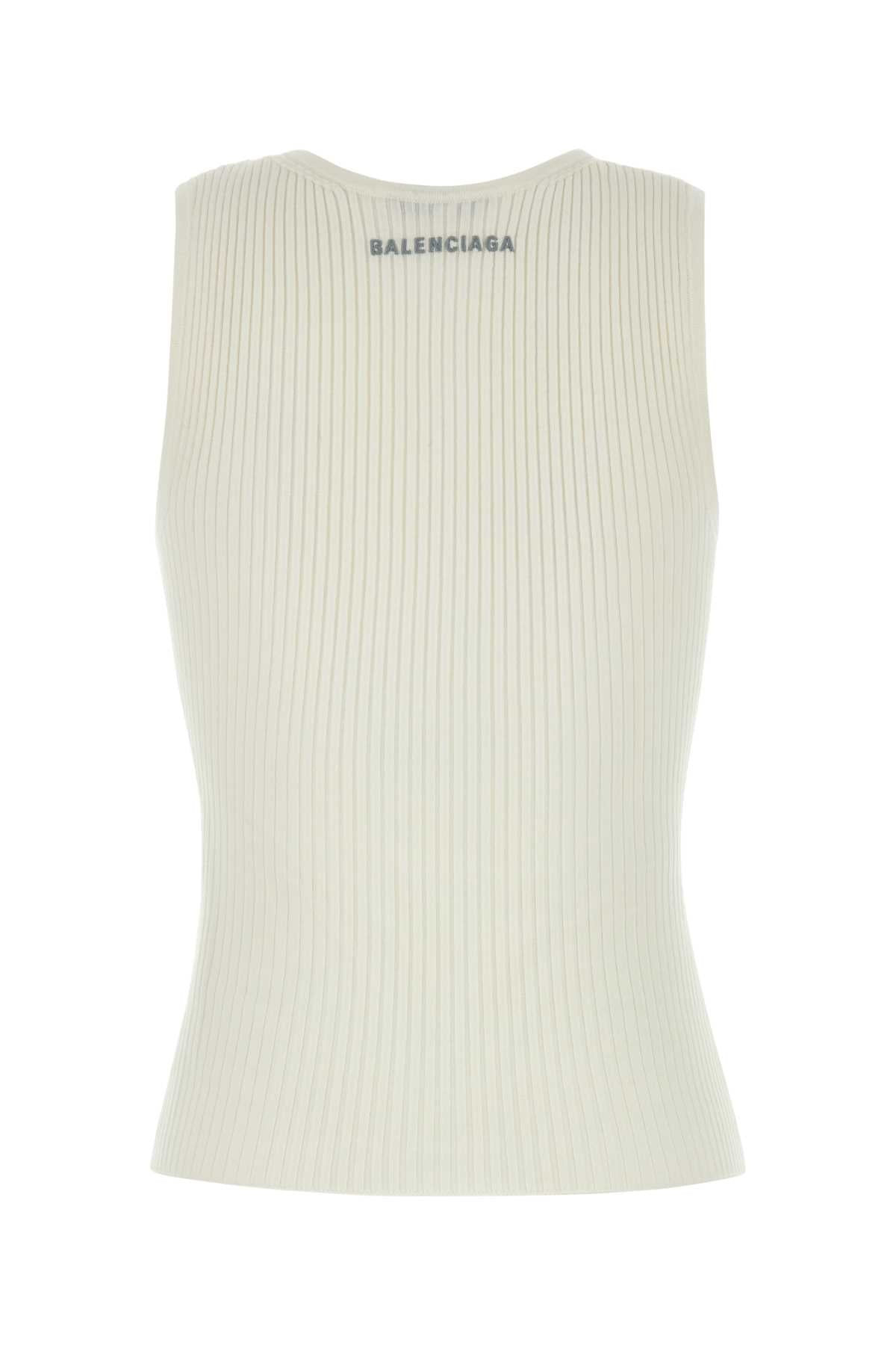 Balenciaga Women White Stretch Wool Blend Tank Top - 2