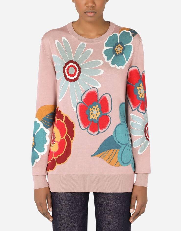 Silk sweater with floral intarsia - 1