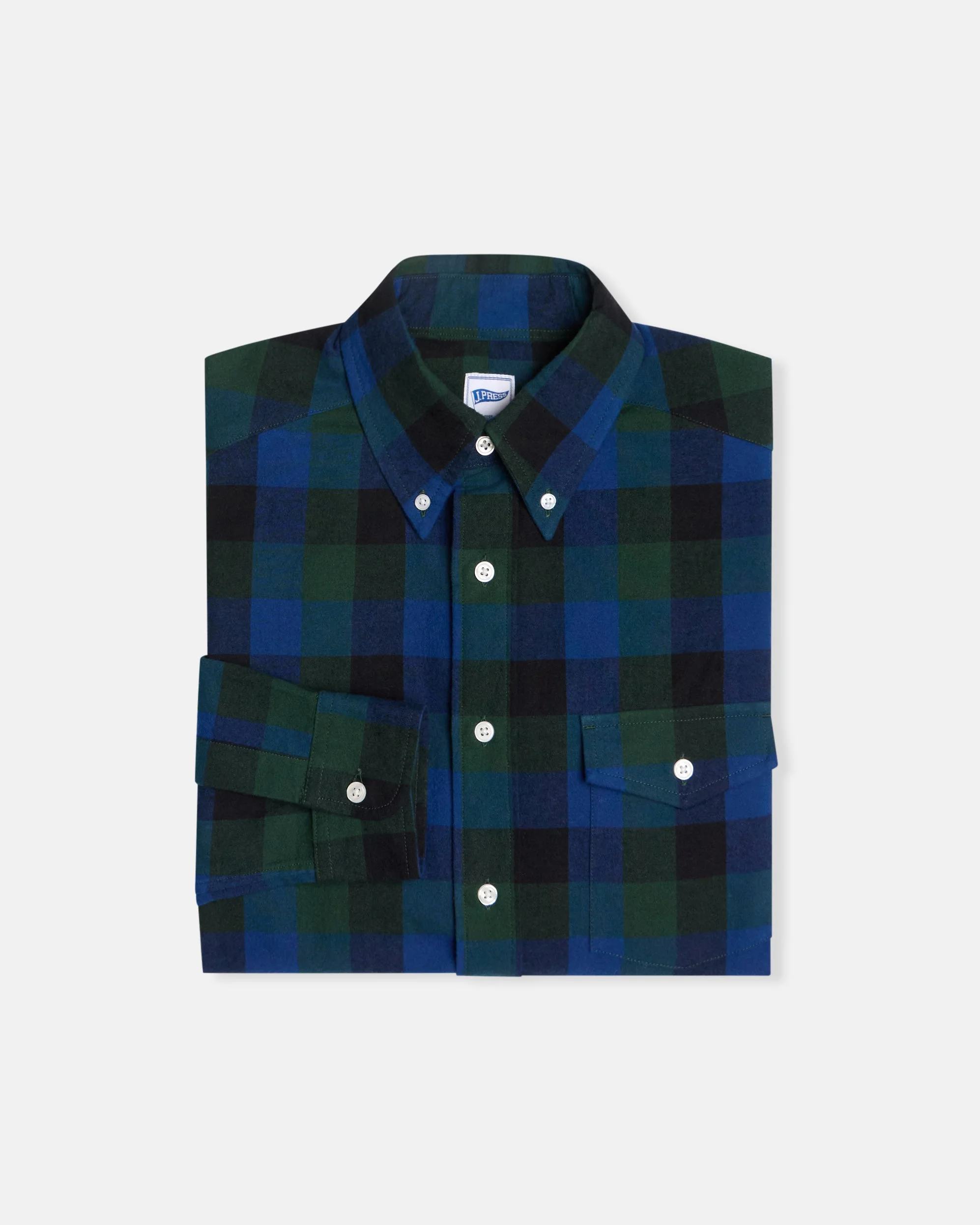 GREEN PLAID COTTON FLANNEL SPORT SHIRT - TRIM FIT - 1