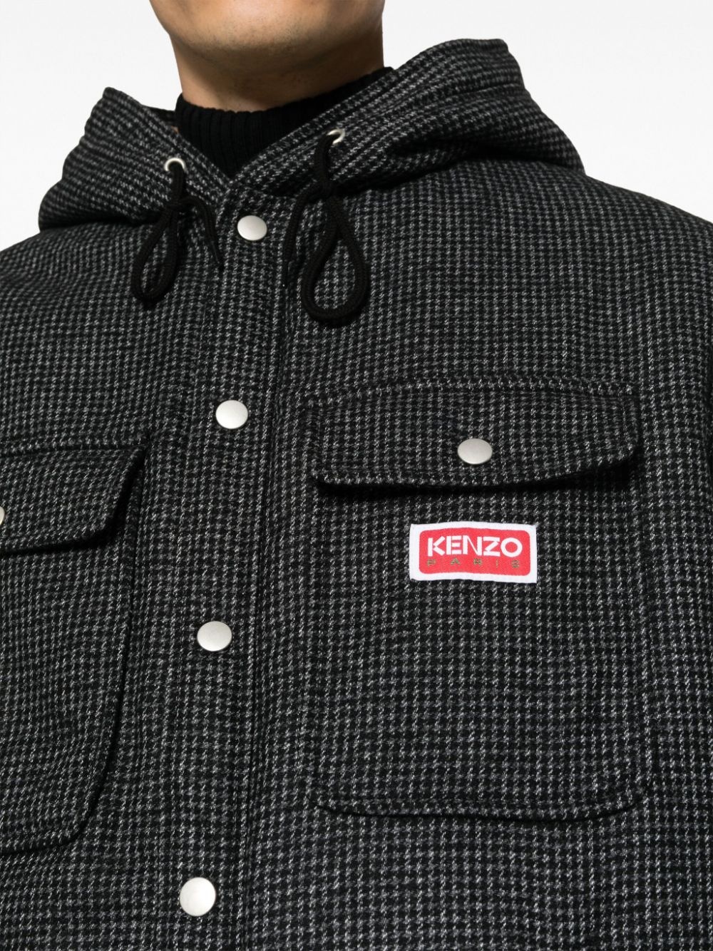 houndstooth-pattern hooded jacket - 5