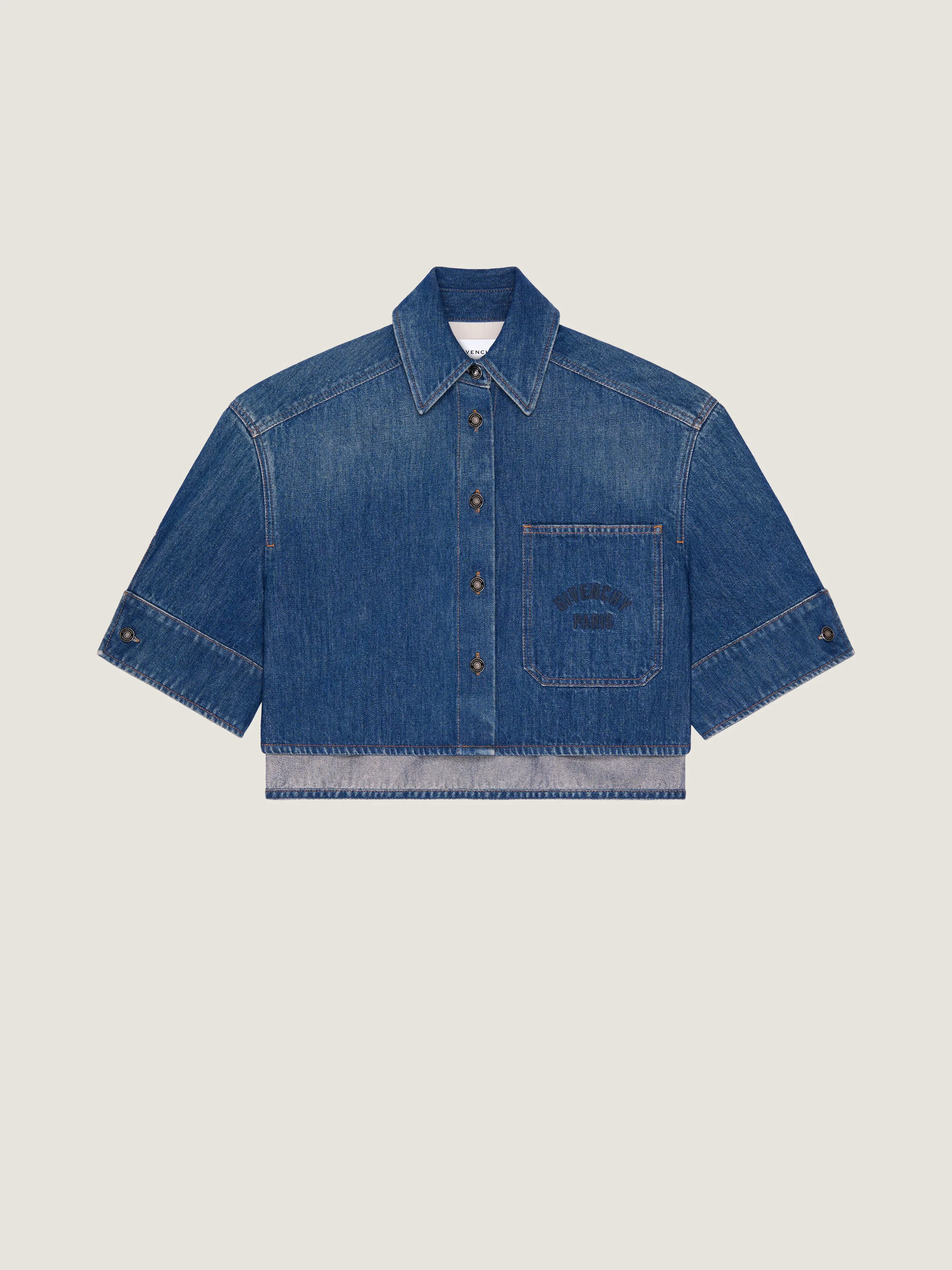 CROPPED COCOON SHIRT IN MEDIUM BLUE DENIM - 1