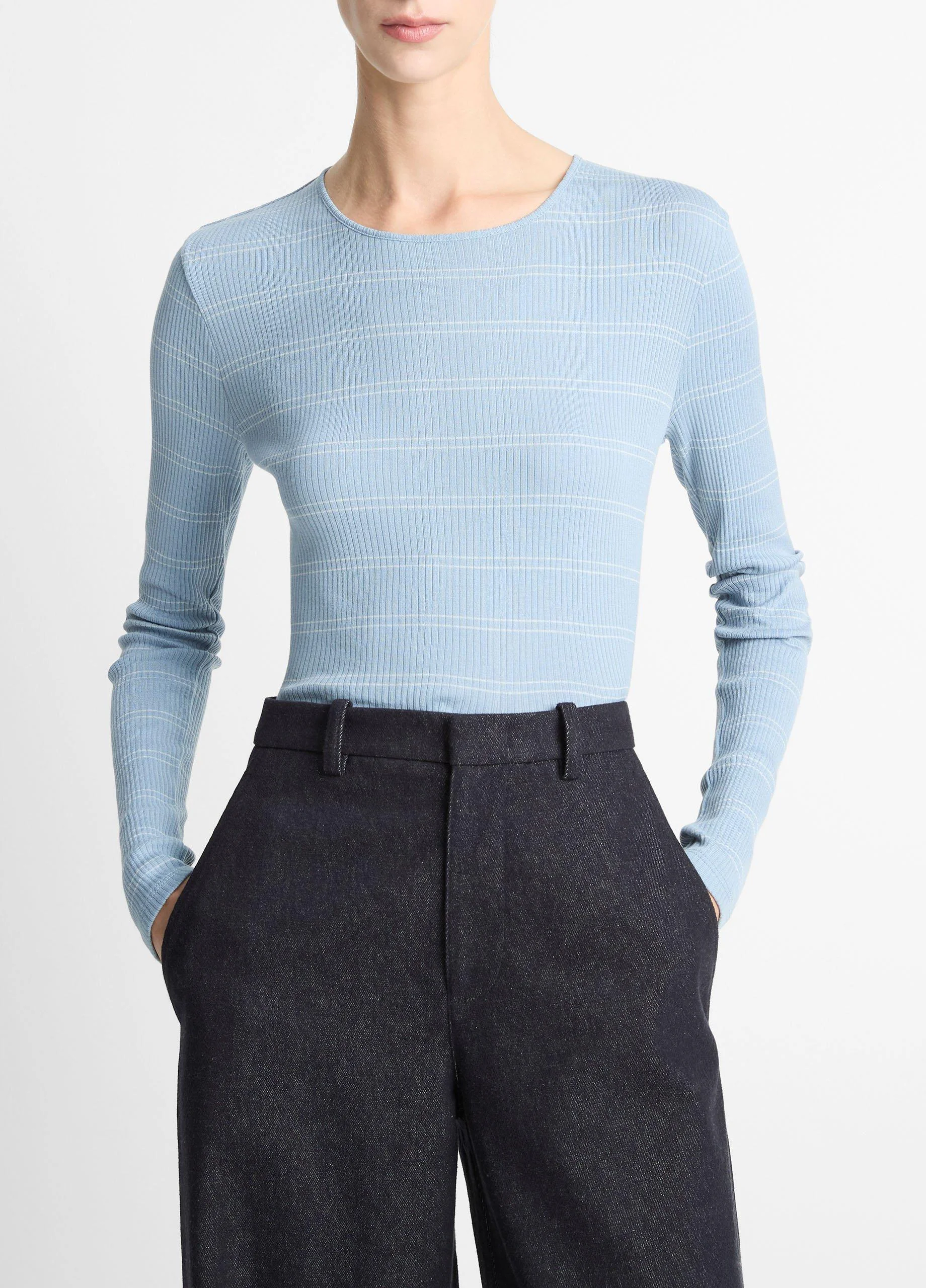 Striped Ribbed Pima Cotton Long-Sleeve T-Shirt - 1