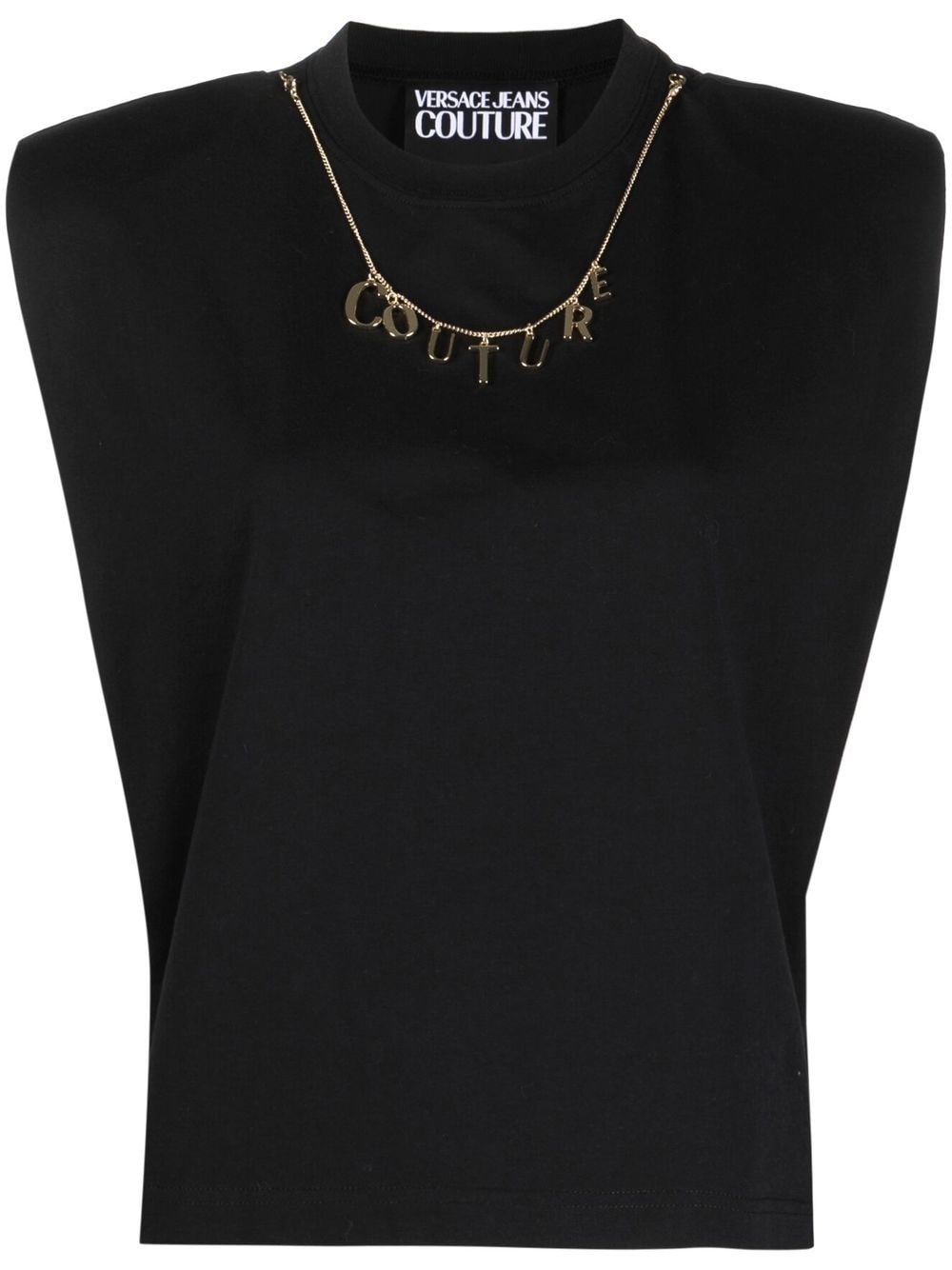 attached-necklace sleeveless cotton top - 1