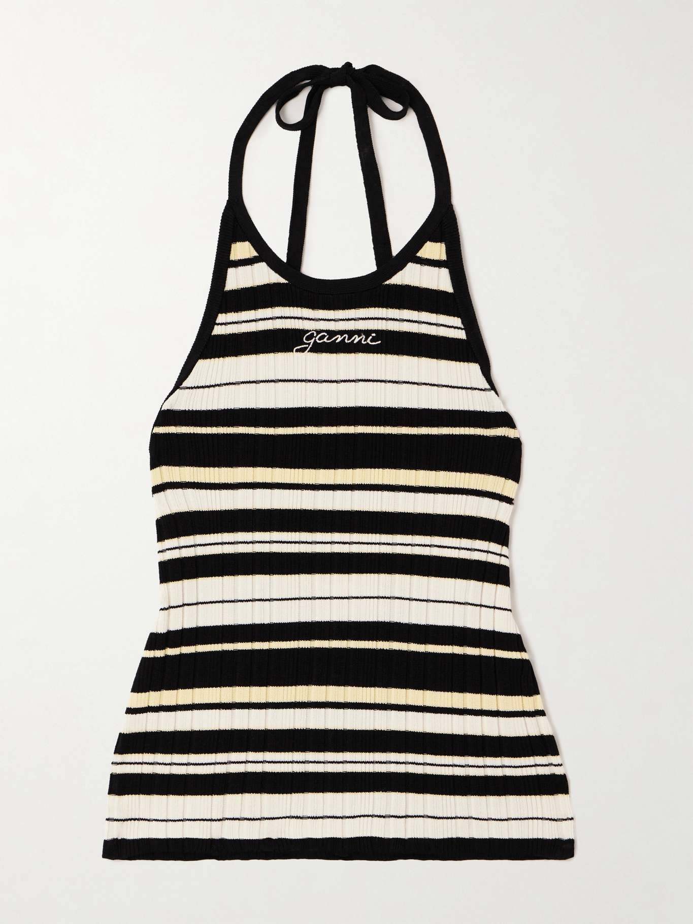 Future embroidered striped ribbed-knit halterneck top - 1