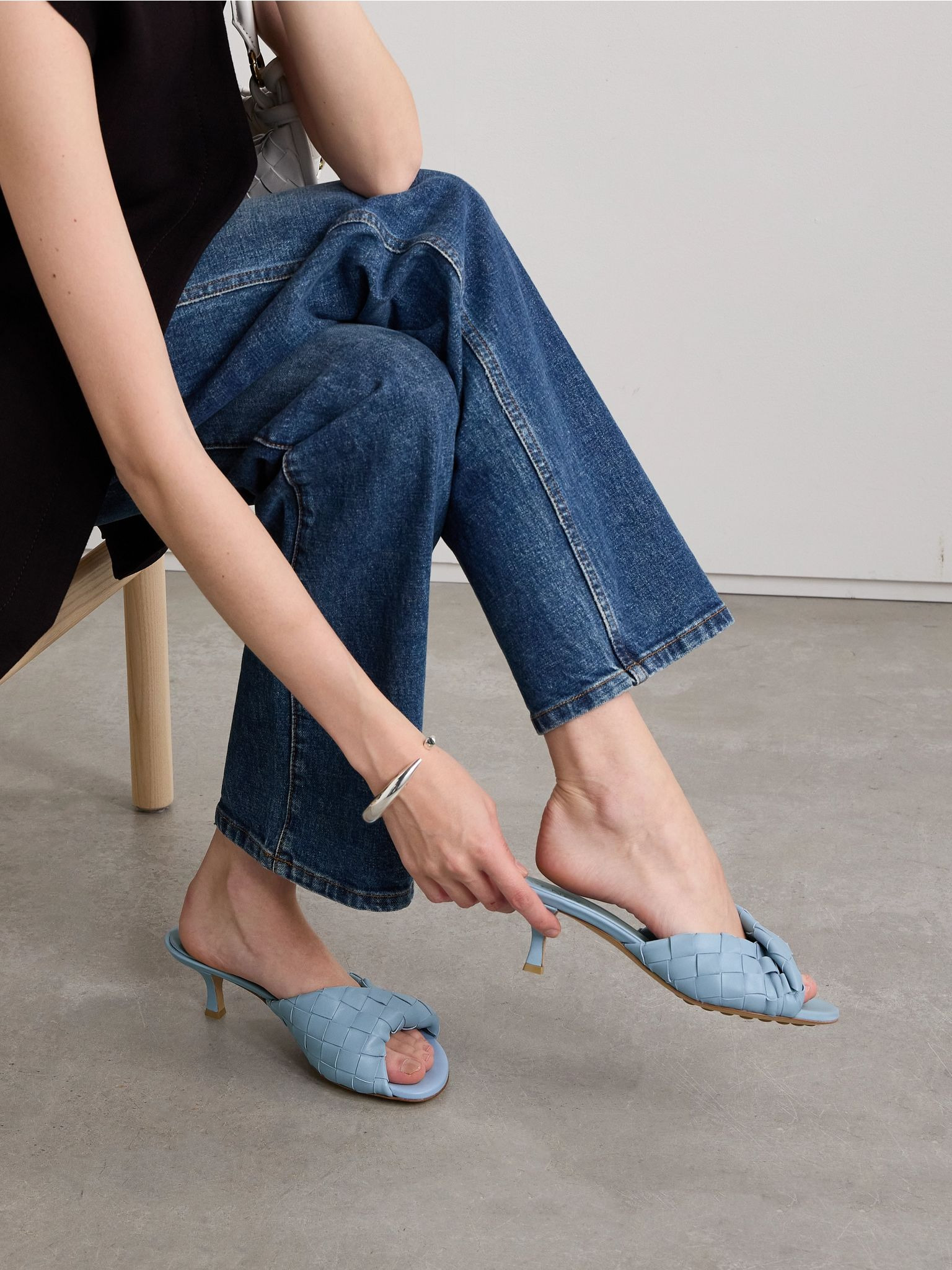Blink twisted intrecciato leather mules Light blue - 2