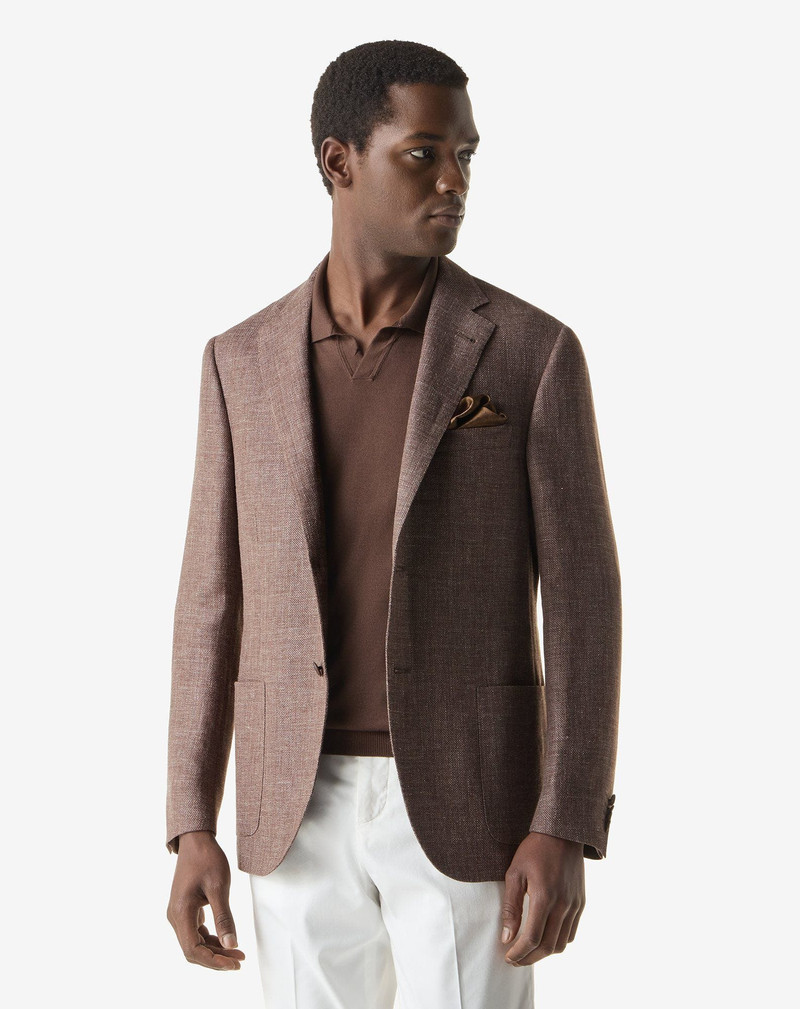 CORNELIANI Brown hopsack jacket in linen and wool outlook