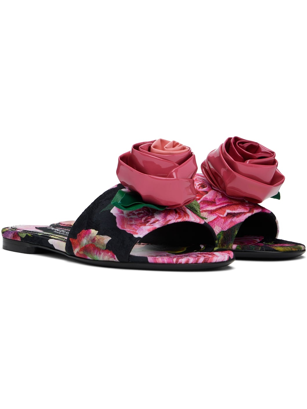 Pink & Black Rose Sandals - 4