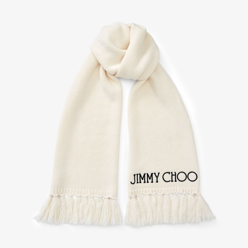Jutta
Latte Wool Scarf with Embroidered Jimmy Choo Logo 1