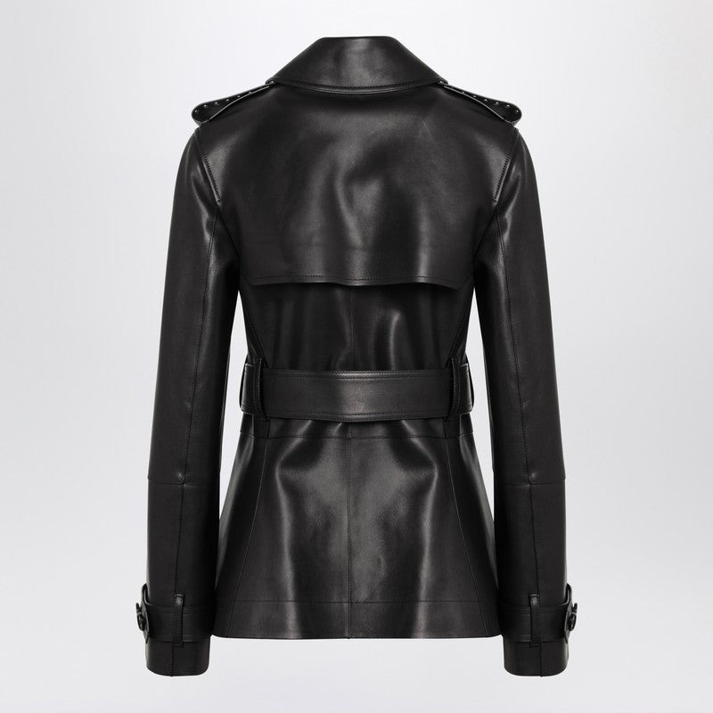 Burberry Short Black Leather Jacket With Studs Women - 2