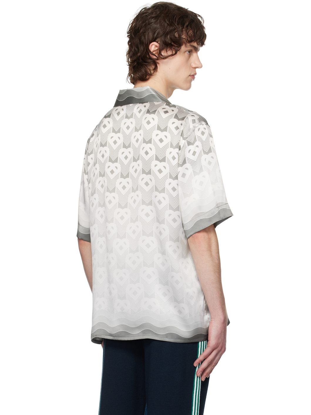 Gray Gradient Heart Monogram Silk Shirt - 3