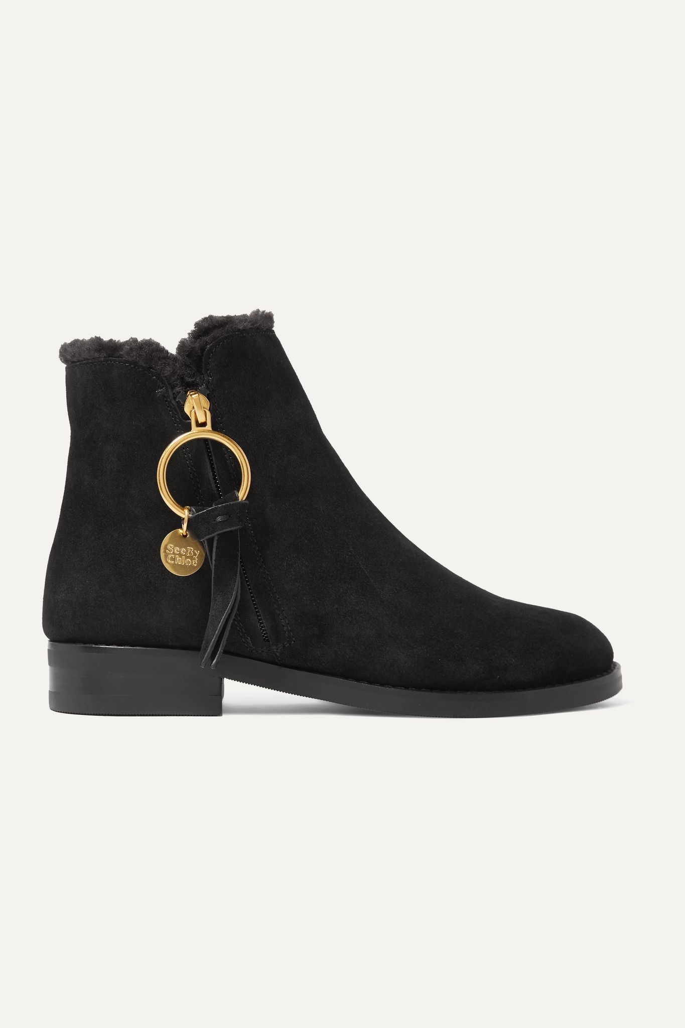 Shearling-lined suede ankle boots - 1