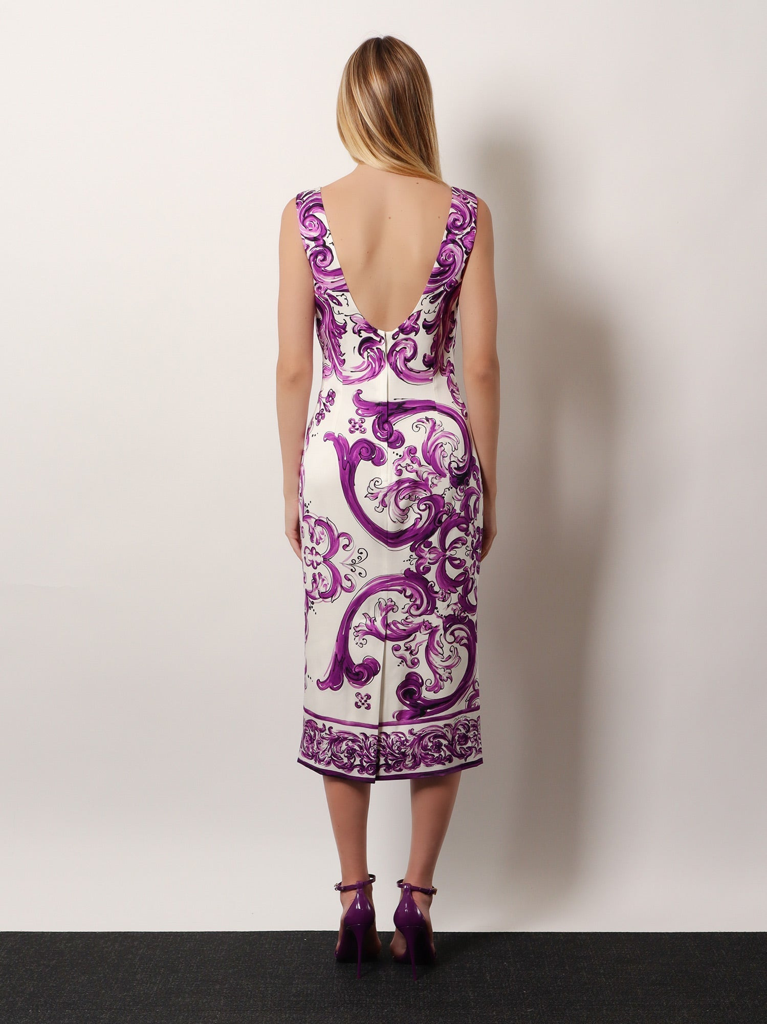 Dolce & Gabbana Silk Midi Pencil Dress With Maiolica Print - 3