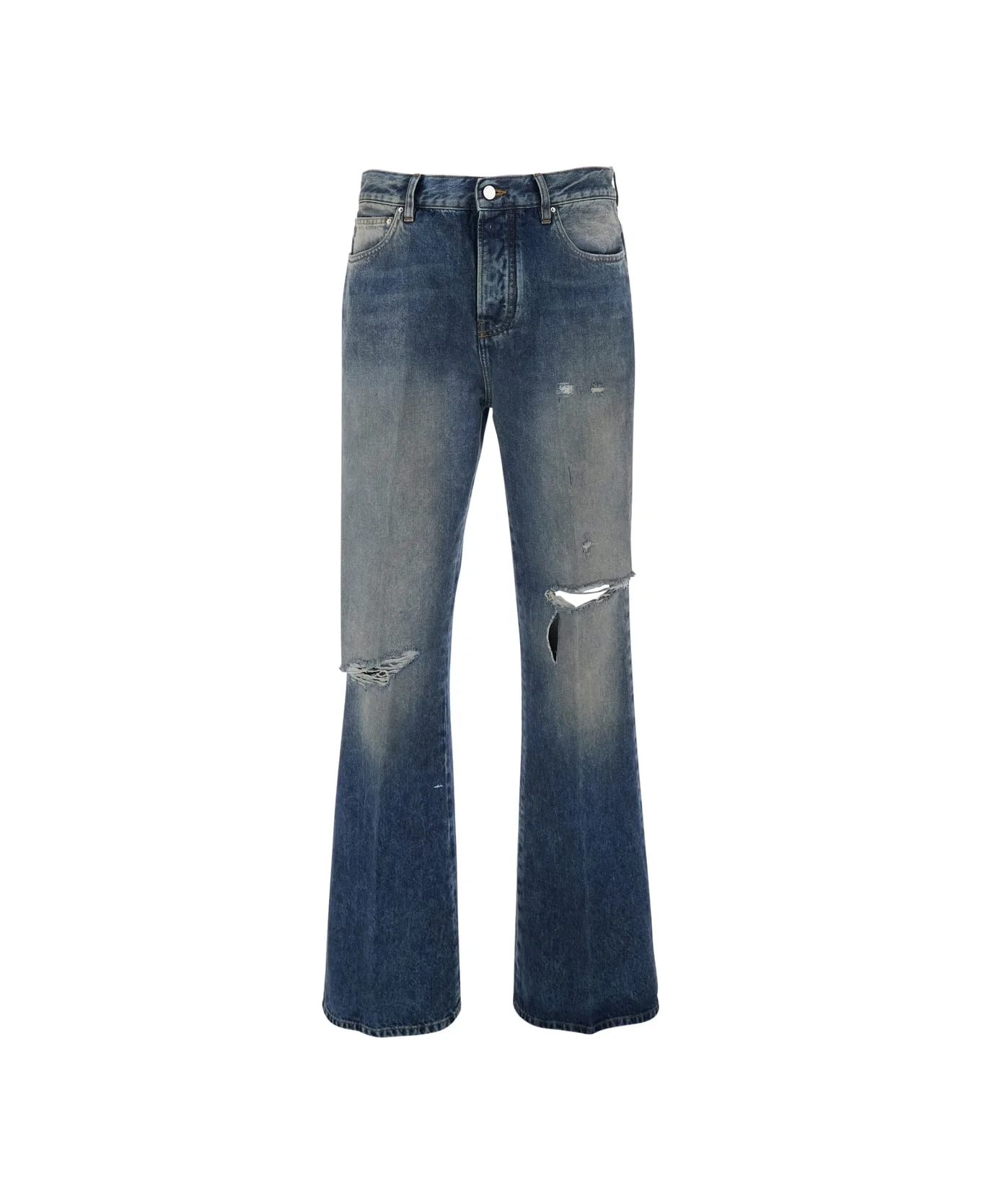 Blue Jeans With Rips On The Front And Logo Patch On The Back In Cotton Man - 1