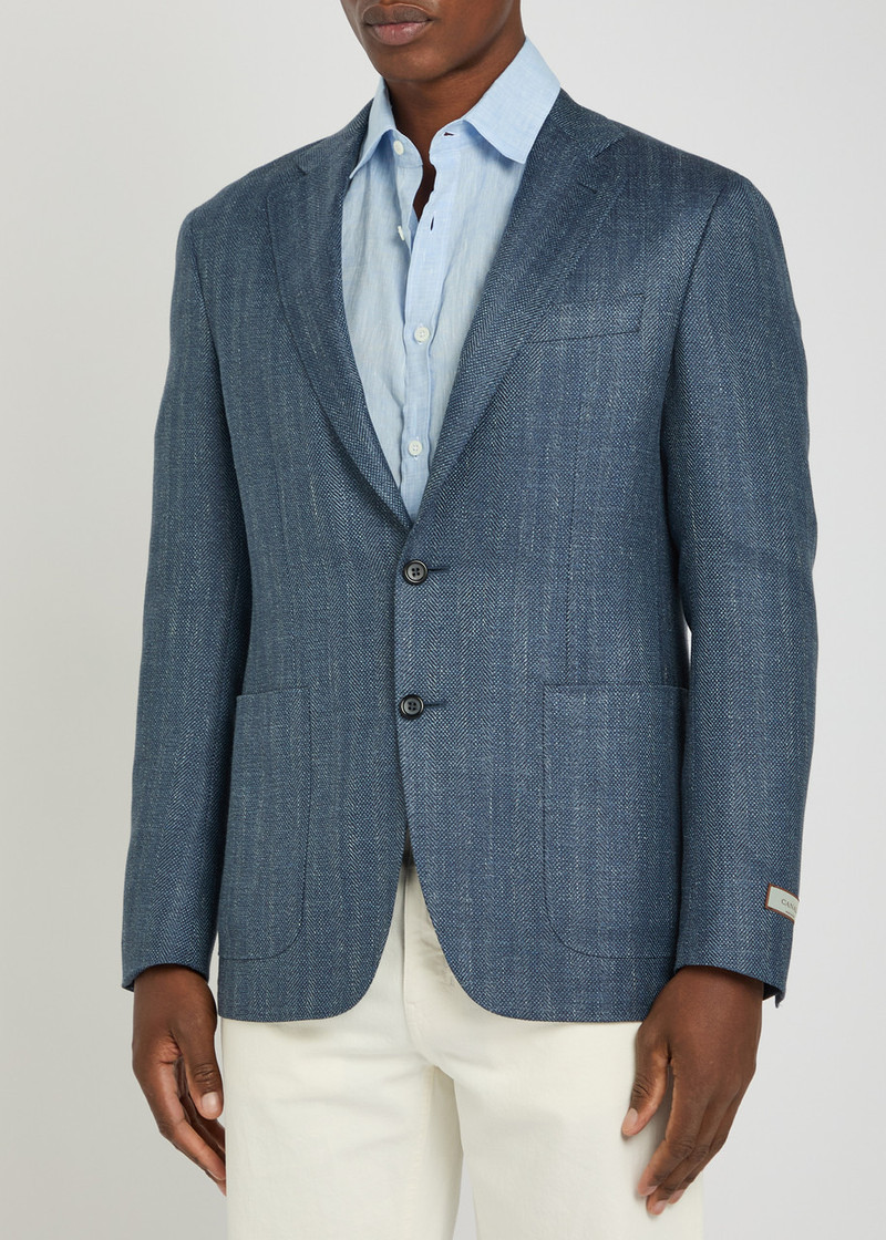 Canali Canali Striped Wool and Silk-blend Blazer outlook