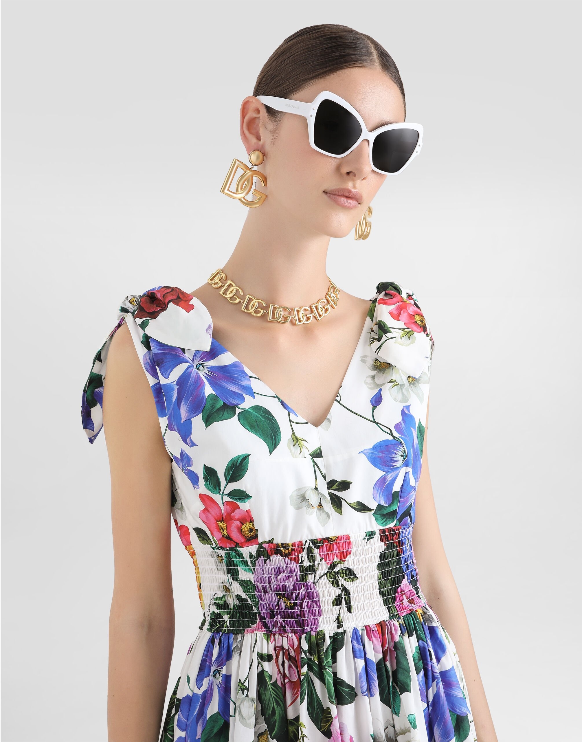 Cotton midi dress with floral print and tie details - 4