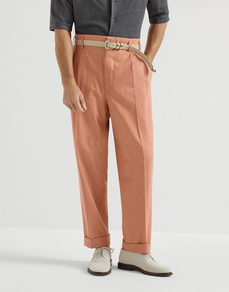 Virgin wool, cotton and silk mouliné trousers with double pleats 2