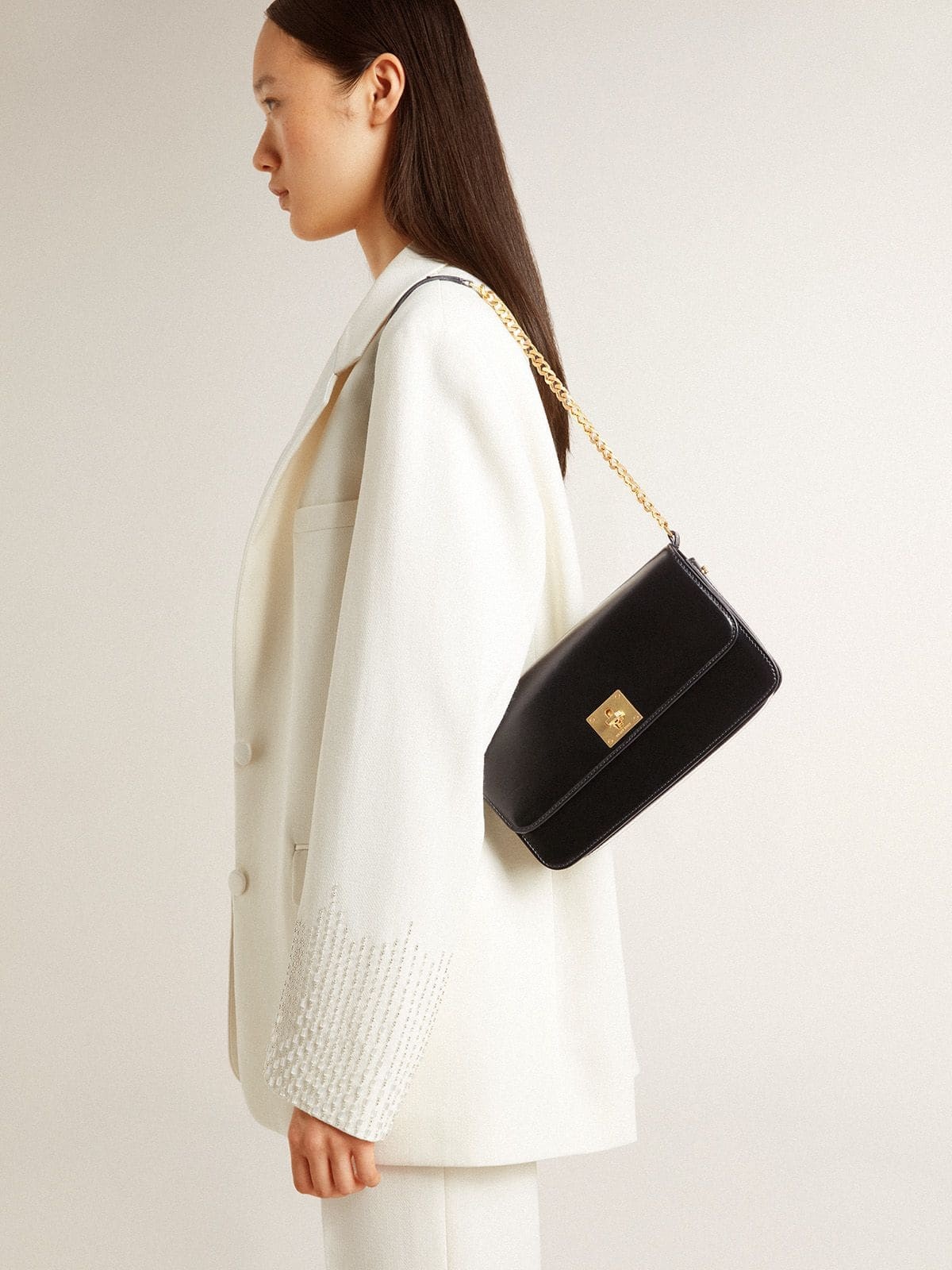 Gioia Bag in black boarded leather with gold details - 3