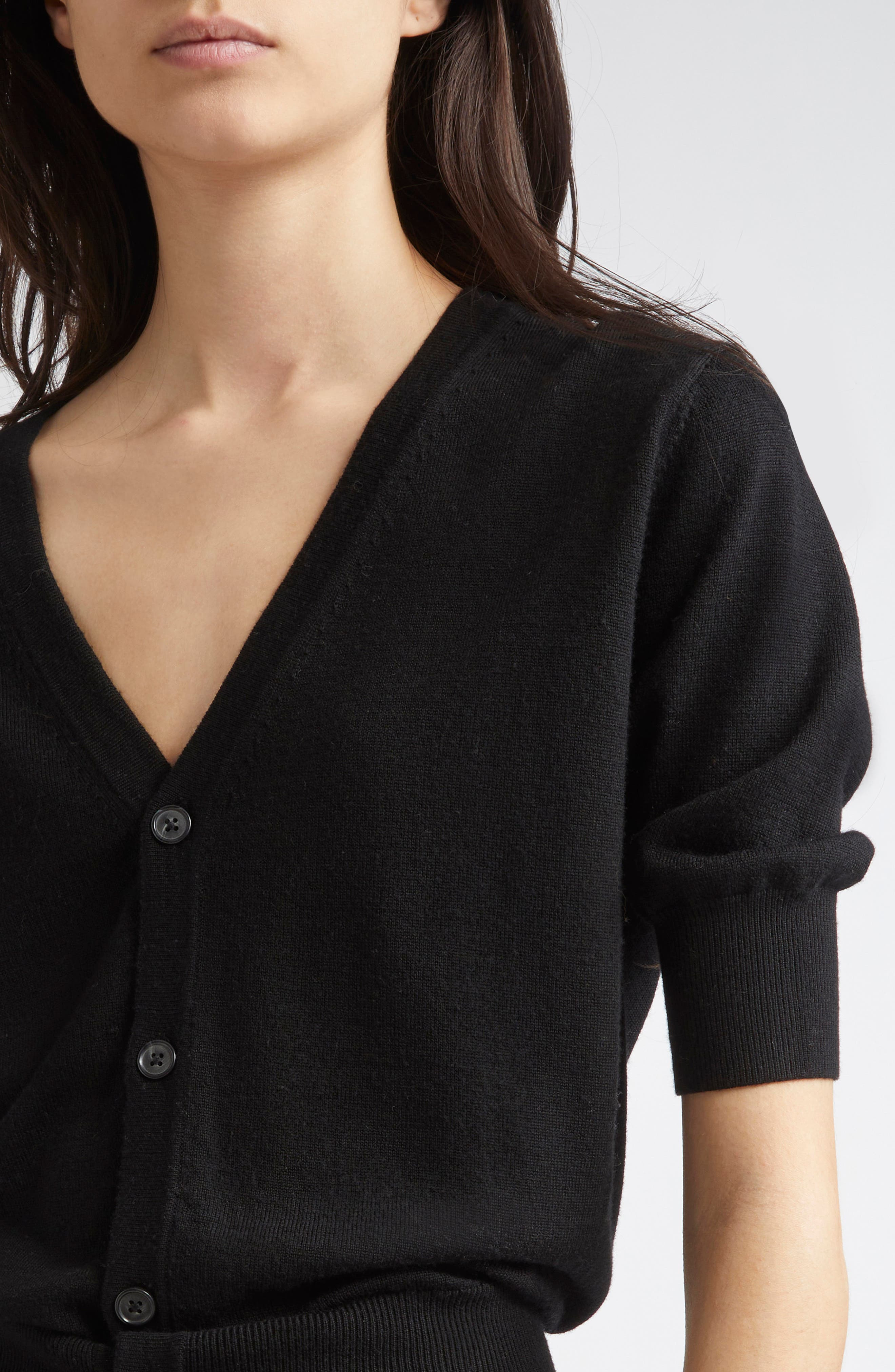 R13 Elbow Sleeve Split Hem Merino Wool Cardigan in Black at Nordstrom - 5