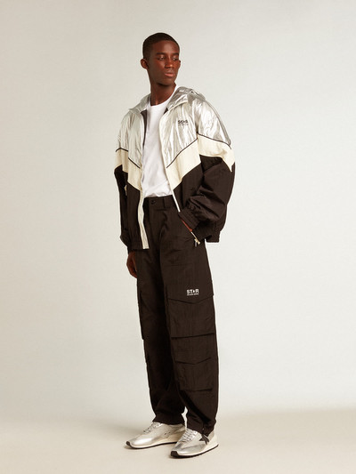 Golden Goose Men's windcheater in silver and black technical fabric outlook