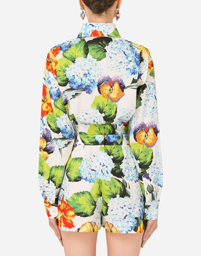 Dolce & Gabbana Hydrangea-print poplin shirt with tie outlook