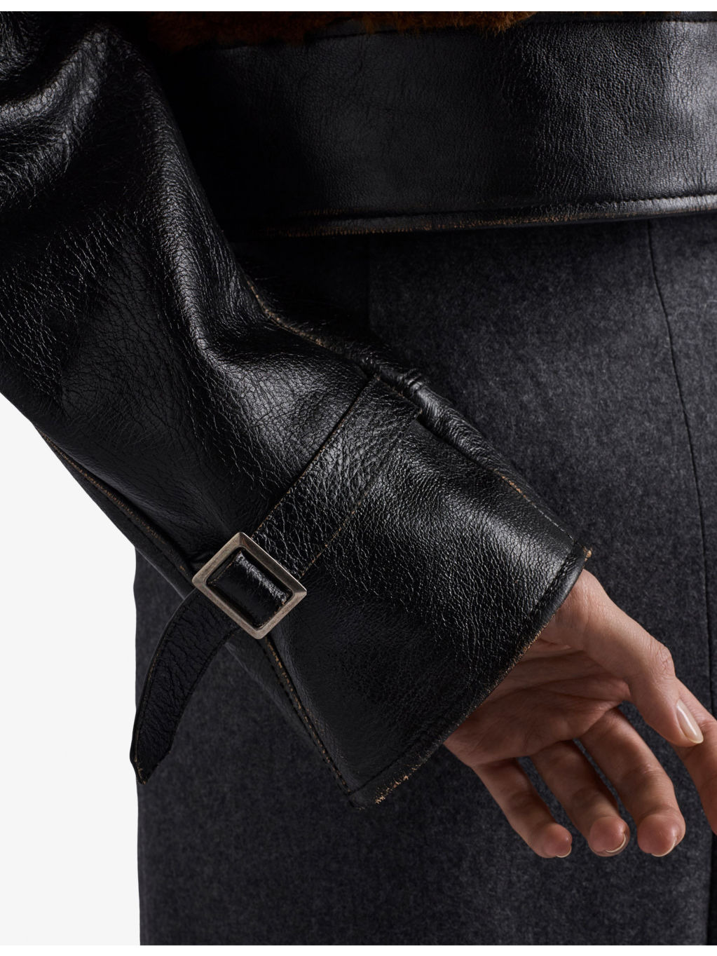 Panelled Leather and Shearling Jacket - 5