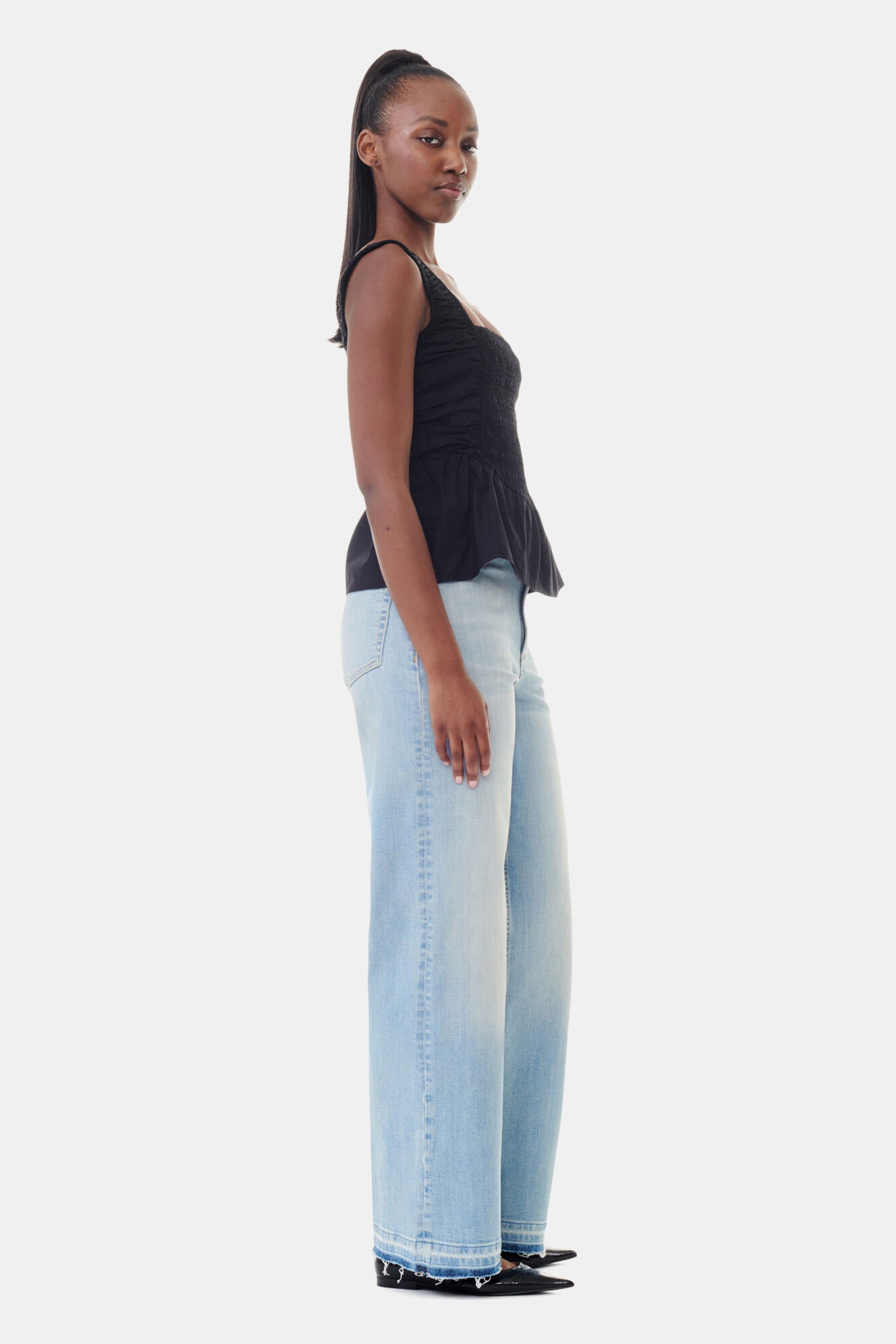 BLACK COTTON POPLIN SMOCK STRAP TOP - 4