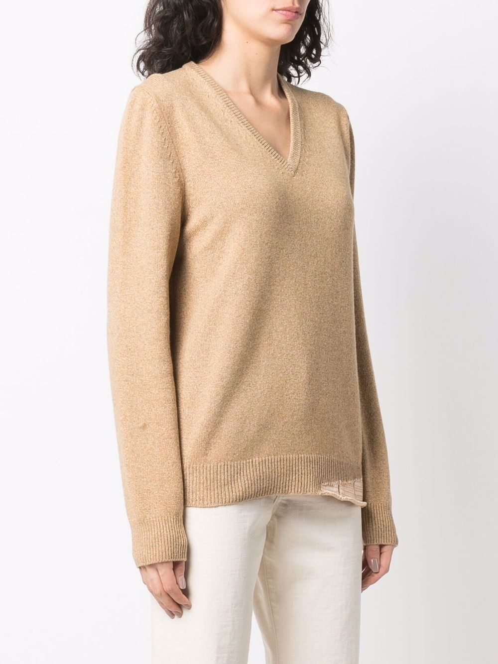 knitted V-neck jumper - 3