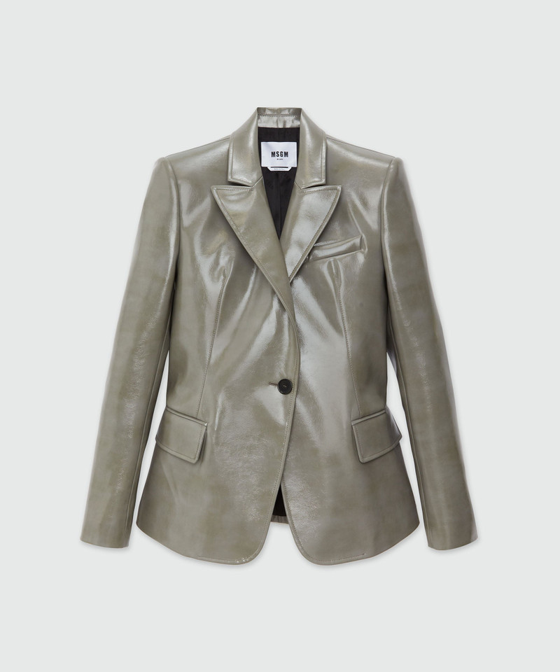 Grey patent leather single-breasted jacket 1
