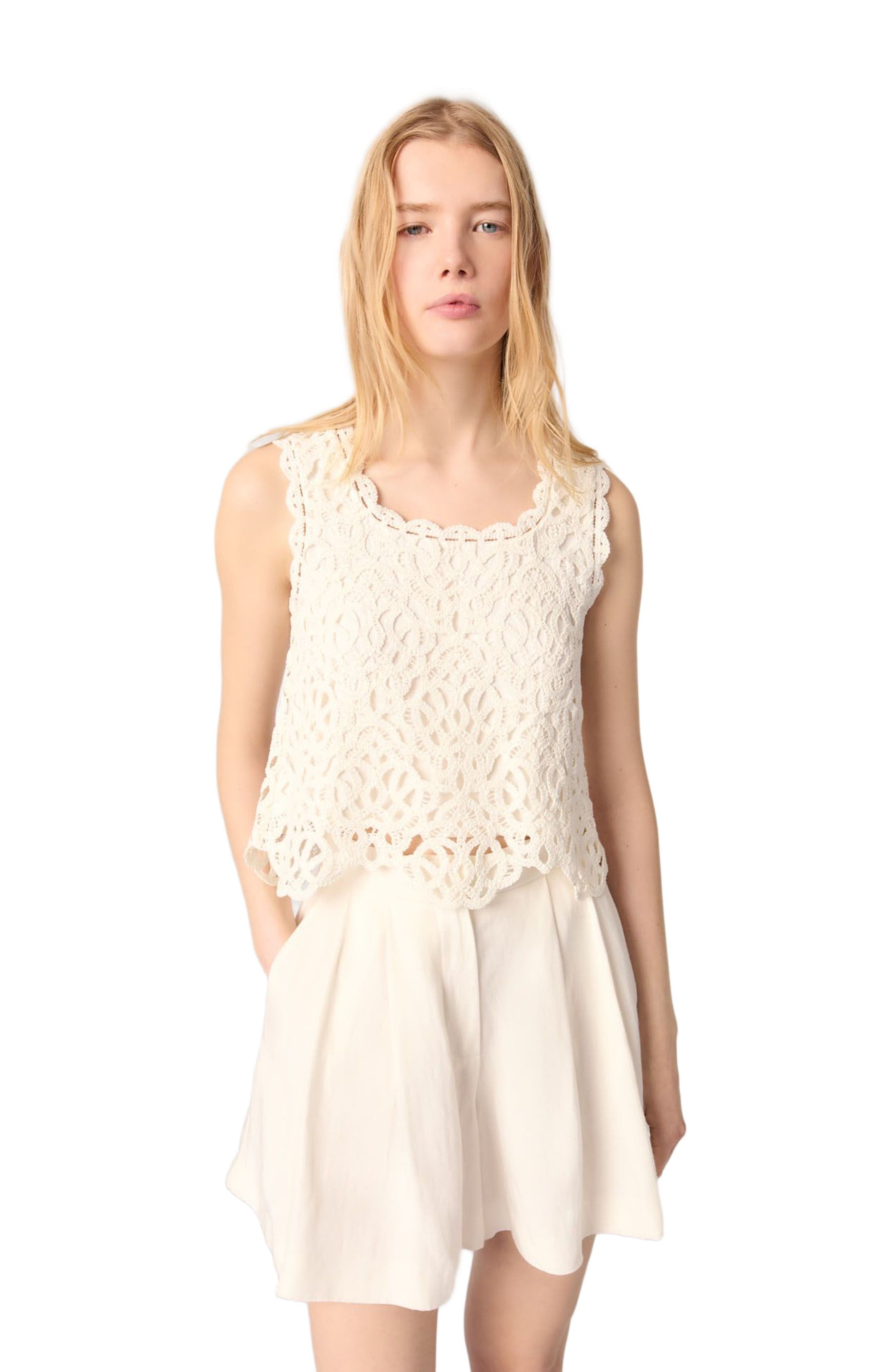 maje Crochet-knit top in Ecru at Nordstrom - 4