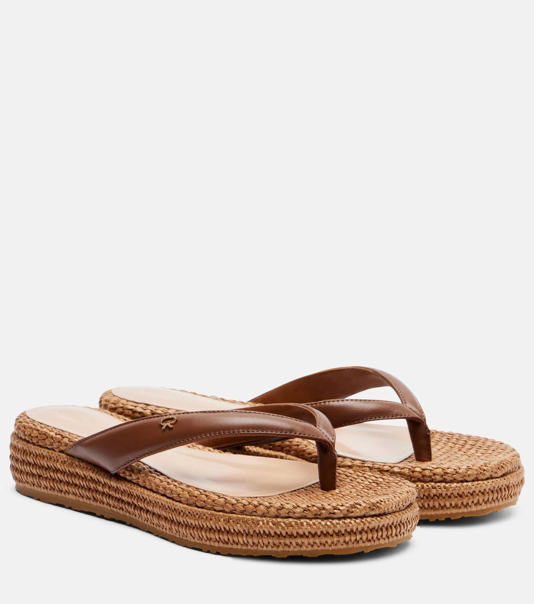Tahiti jute-trimmed leather platform thong sandals - 1