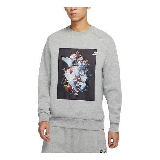 Men's Nike AF-1 Pattern Splicing Fleece Knit Round Neck Pullover Gray DD6516-063 - 1