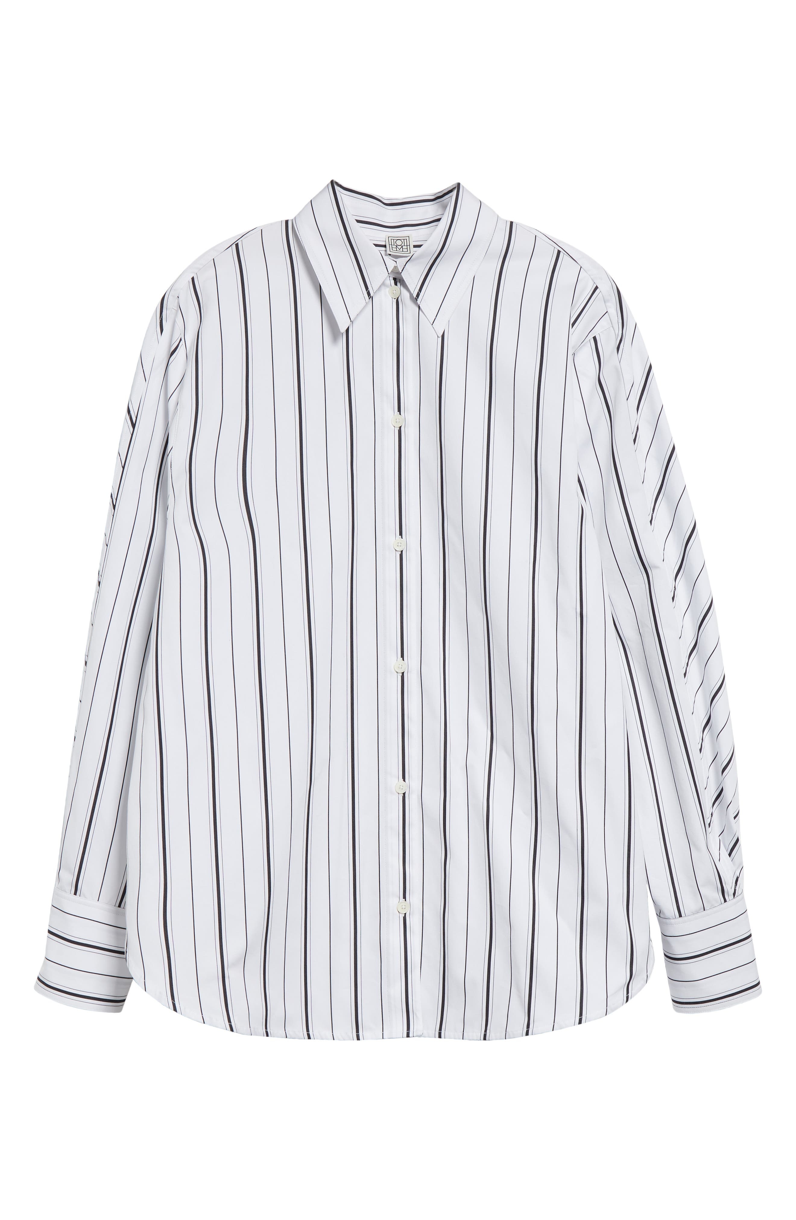 TOTEME Oversize Stripe Organic Cotton Poplin Button-Up Shirt in White/Black at Nordstrom - 6