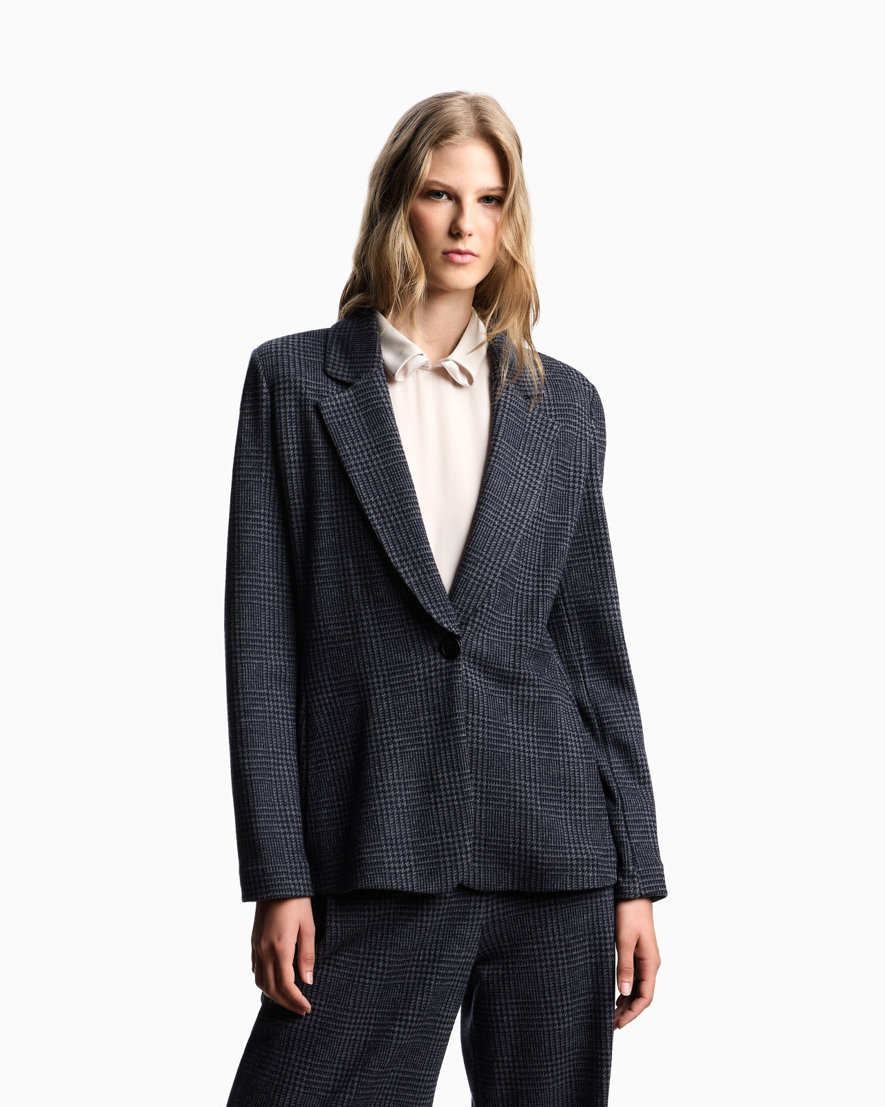 ICON PRINCE OF WALES CHECK COMPACT KNIT JERSEY SINGLE-BREASTED BLAZER - 4