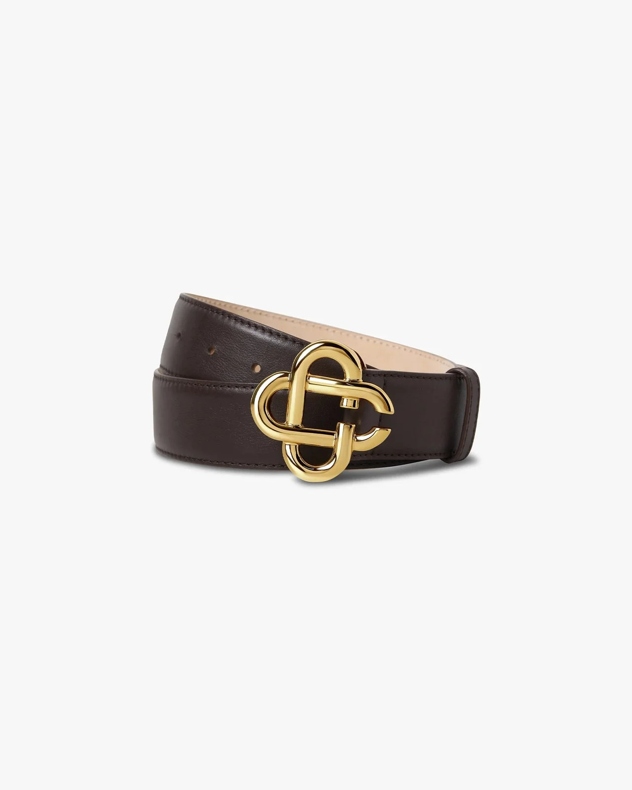 Women's Brown & Gold Classic Leather CC Logo Belt | Casablanca Paris - 1