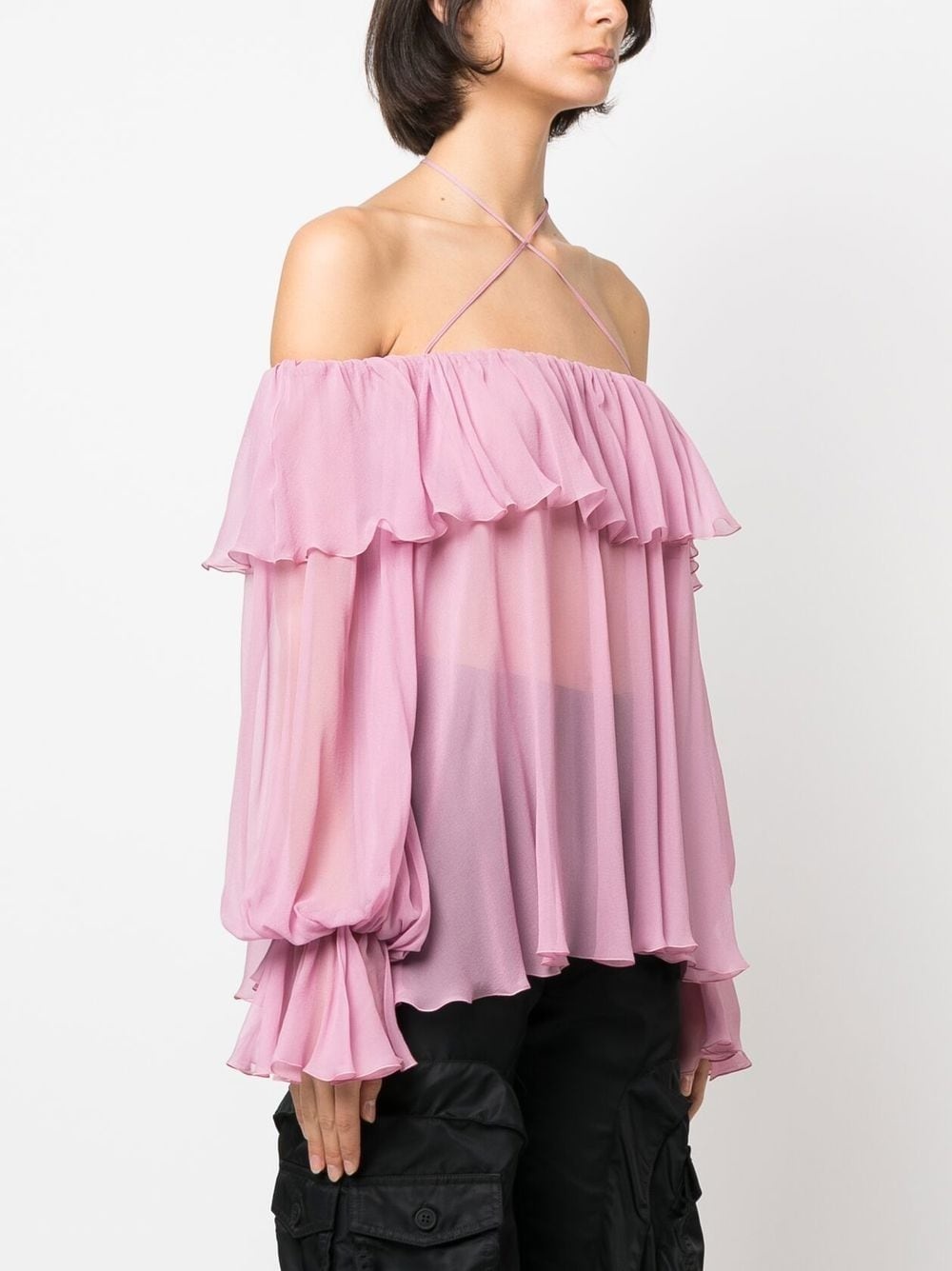 ruffled-trim tie-fastening blouse - 3