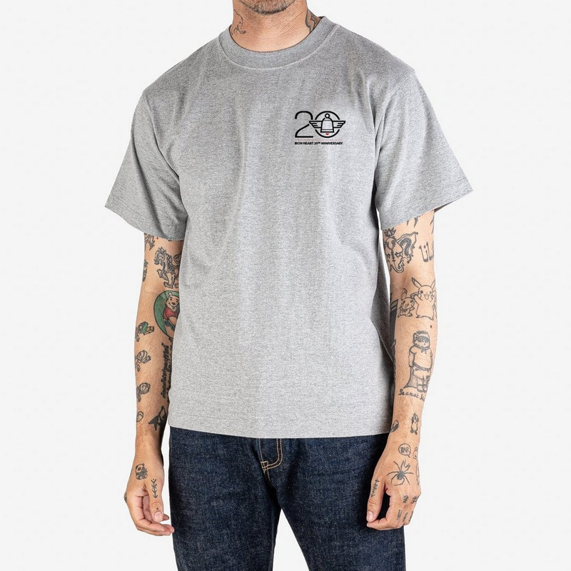 Iron Heart 7.5oz Printed "20th Anniversary" Loopwheel Crew Neck T-Shirt - Grey outlook